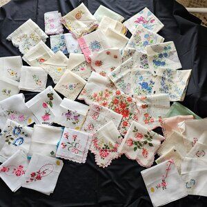 Vintage Antique Lady Handkerchiefs Assorted Material And Floral Design